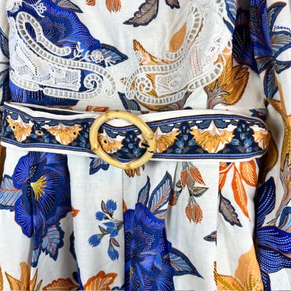 FARM Rio Off-White Summer Flowers Lenzing™ Ecovero™ Euroflax™ Romper Sz  S - Picture 3 of 8